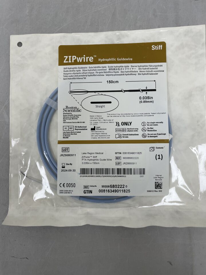 680222 - BOSTON SCIENTIFIC - ZIPwire Hydrophilic Guidewire - Stiff, Straight - .035" x 150cm, () - ( Expiry Date: 2024-09-30 )
