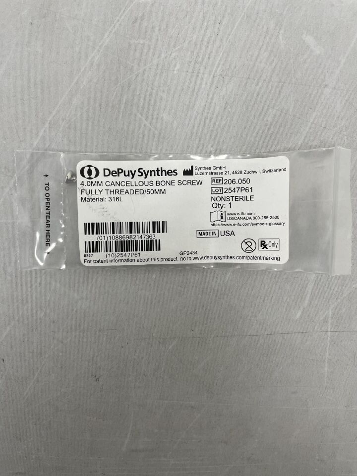 206.05 - SYNTHES - Partially Threaded Cancellous Bone Screw, 4 x 50mm, (EA) - ( Expiry Date: 2099-12-31 )