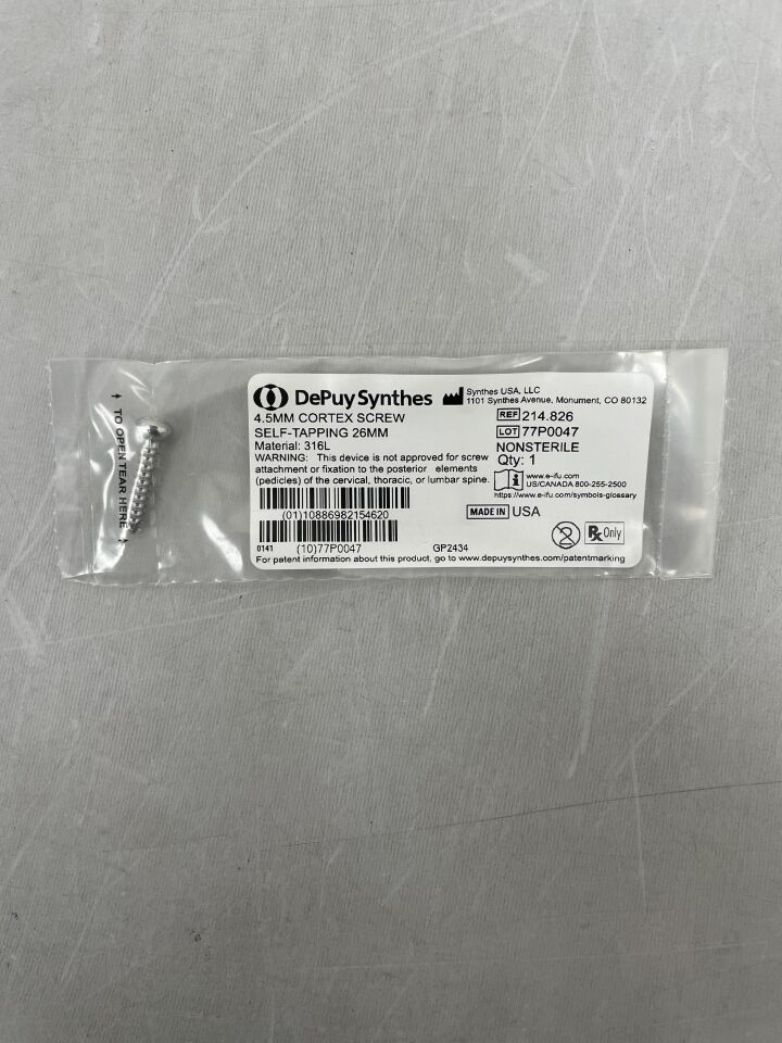 214.826 - SYNTHES - Self-Tapping Cortex Screw, 4.5 x 26mm , (EA) - ( Expiry Date: 2099-12-31 )