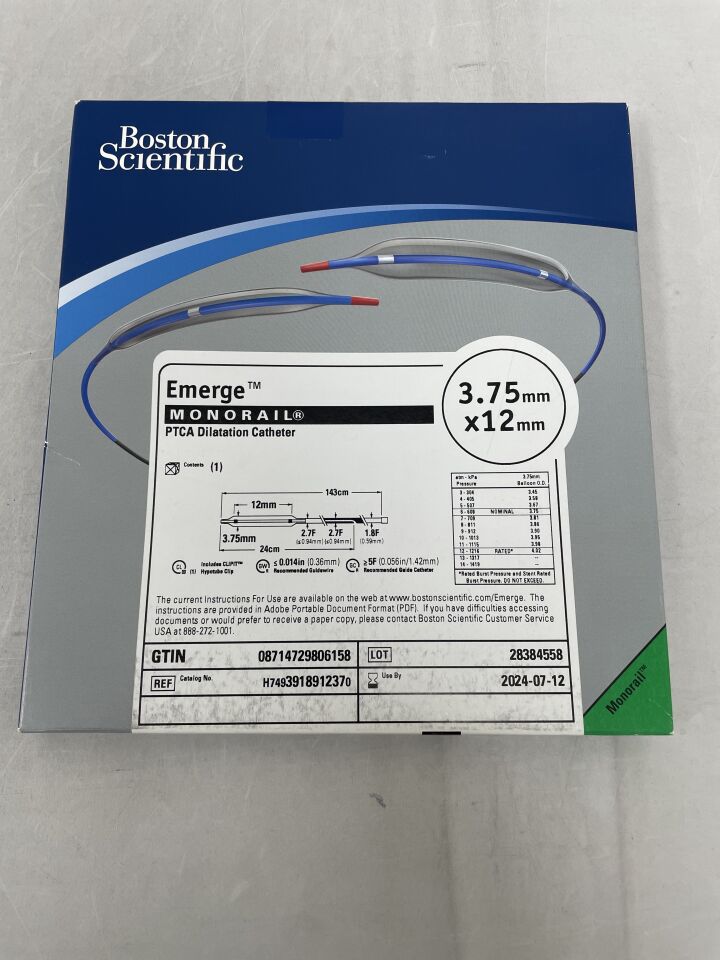 391891237 - BOSTON SCIENTIFIC - Emerge Monorail PTCA Dilatation Catheter - 3.75mm x 12mm, (BX/1) - ( Expiry Date: 2024-07-12 )