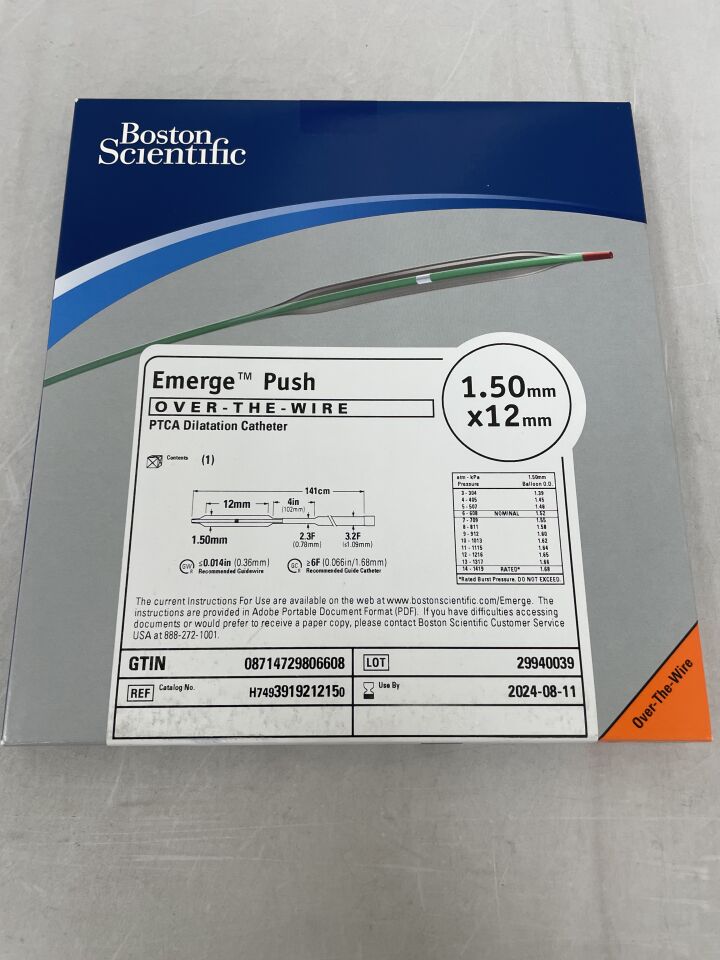 391921215 - BOSTON SCIENTIFIC - Emerge Push OTW PTCA Dilatation Catheter - 1.50mm x 12mm, (BX/1) - ( Expiry Date: 2024-08-11 )