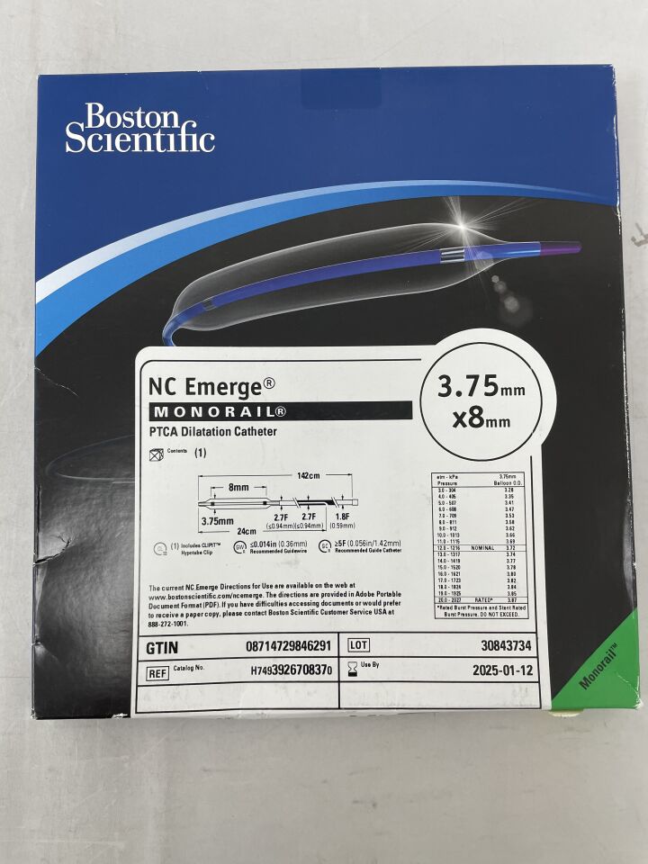392670837 - BOSTON SCIENTIFIC - NC Emerge Monorail PTCA Dilatation Catheter - 3.75mm x 8mm, (BX/1) - ( Expiry Date: 2025-01-12 )
