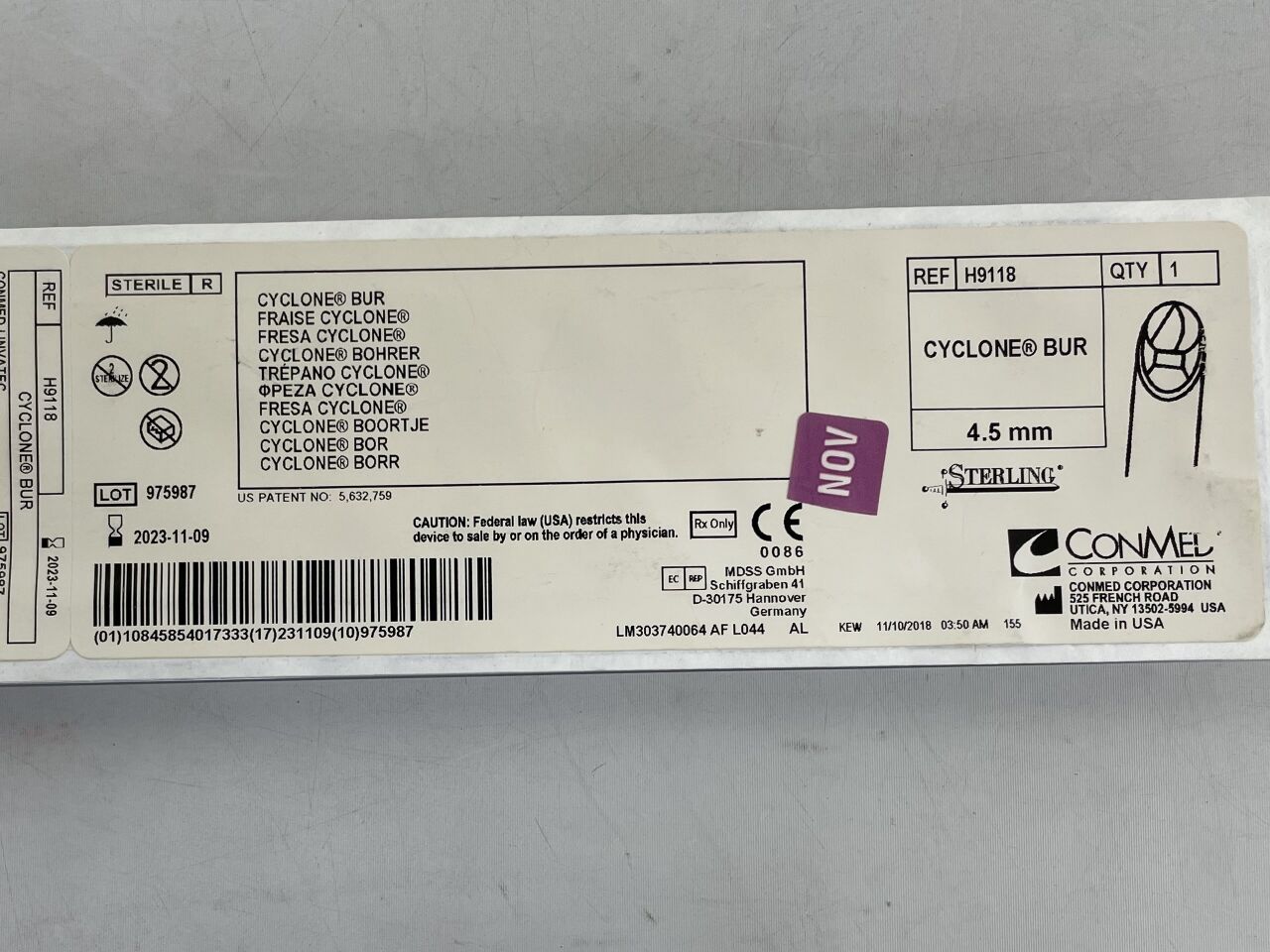 H9118 - CONMED - 4.5mm STERLING CYCLONE BUR, 6 EA, () - ( Expiry Date: 2024-12-24 )