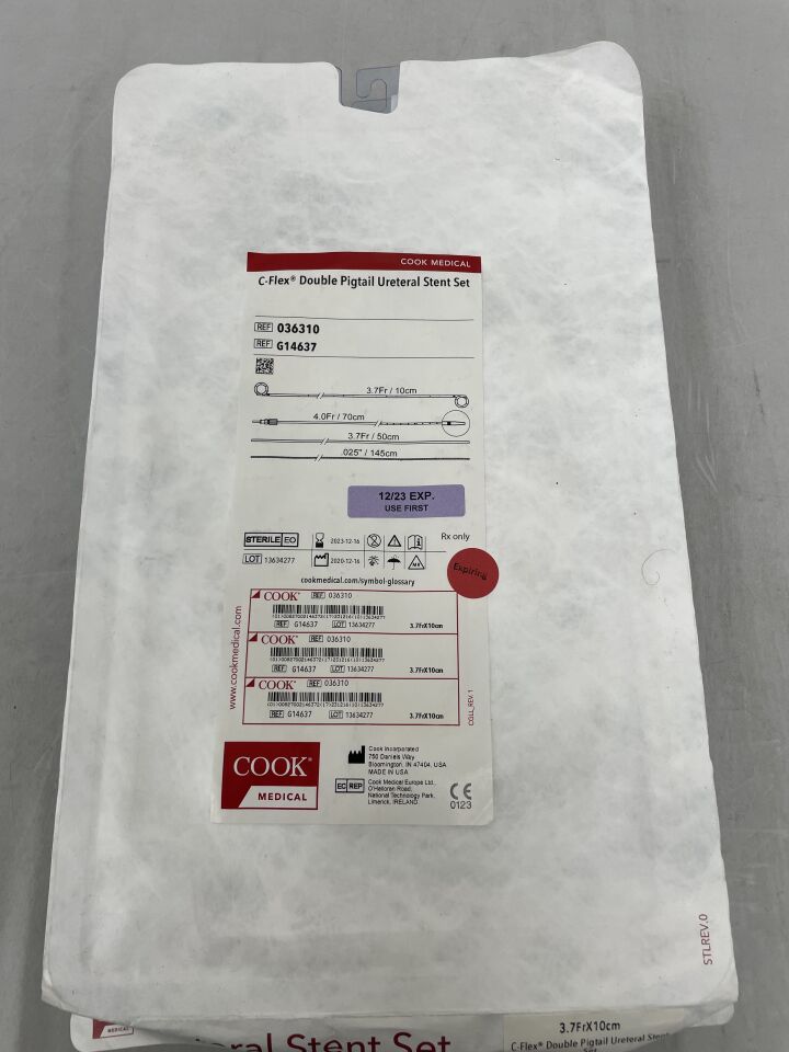 G14637 - COOK - C-Flex Double Pigtail Ureteral Stent Set, 3.7 Fr x 10 cm Length, (EA) - ( Expiry Date: 2023-12-16 )