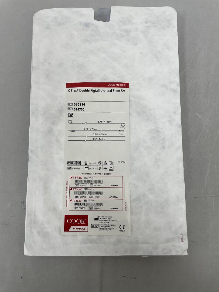 G14700 - COOK - c-flex double pigtail ureteral stent set 3.7f x 14cm, (EA) - ( Expiry Date: 2024-01-07 )