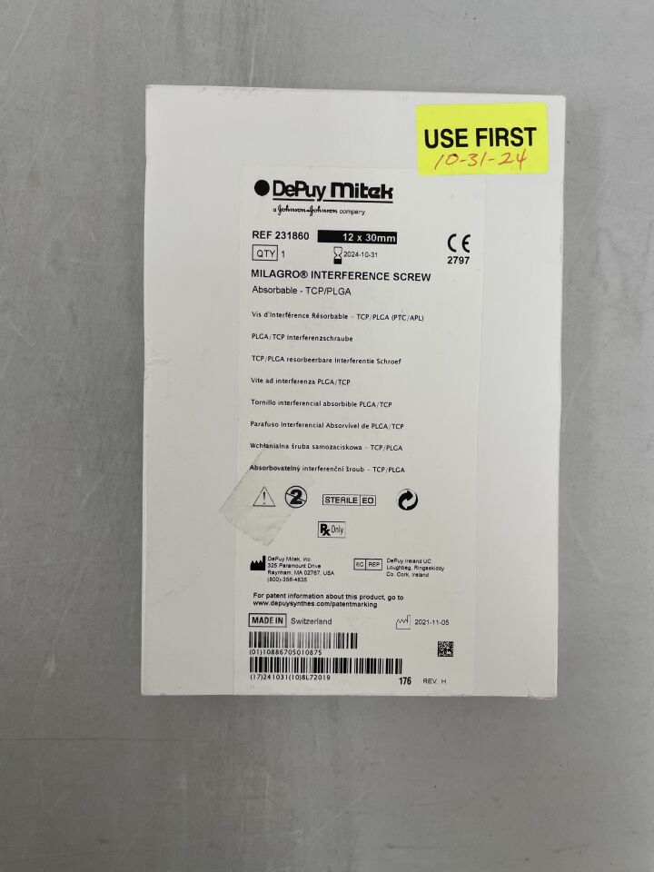 231860 - DEPUY - Interference Screw, 12 x 30mm, (BX/1) - ( Expiry Date: 2024-10-31 )