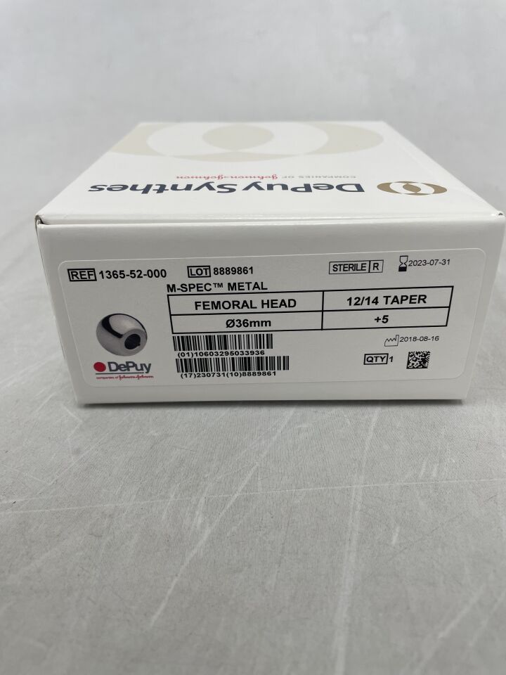 1365-52-000 - DEPUY - M-SPEC Metal Femoral Head, 12/14 Taper, 36mm, +5, (BX/1) - ( Expiry Date: 2023-07-31 )