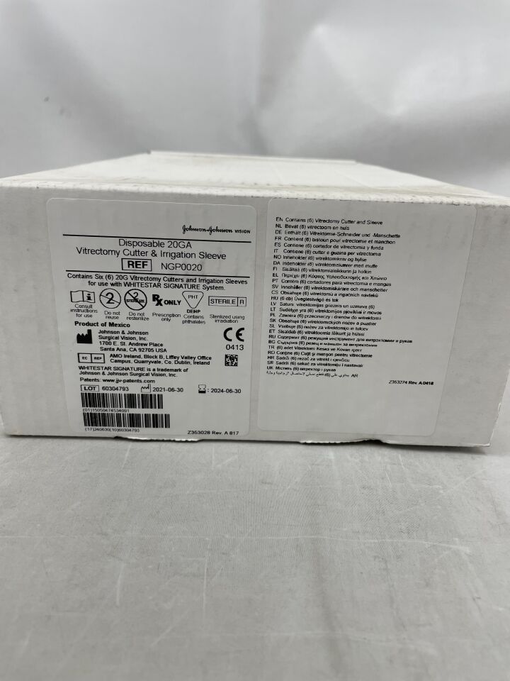 NGP0020 - JOHNSON & JOHNSON - VITREOUS CUTTER and Irrigation Sleeve, 20G, Hight Speed, (BX/6) - ( Expiry Date: 2024-06-30 )