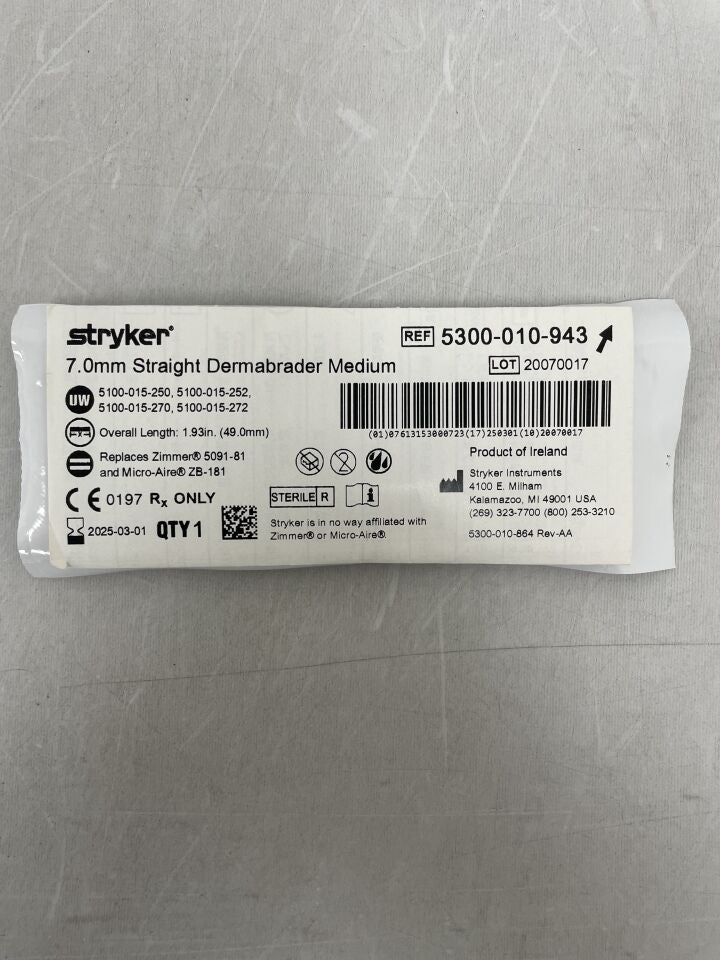 5300-010-943 - STRYKER - Dermabrader 7mm x 49mm Straight Medium, (EA) - ( Expiry Date: 2025-03-01 )