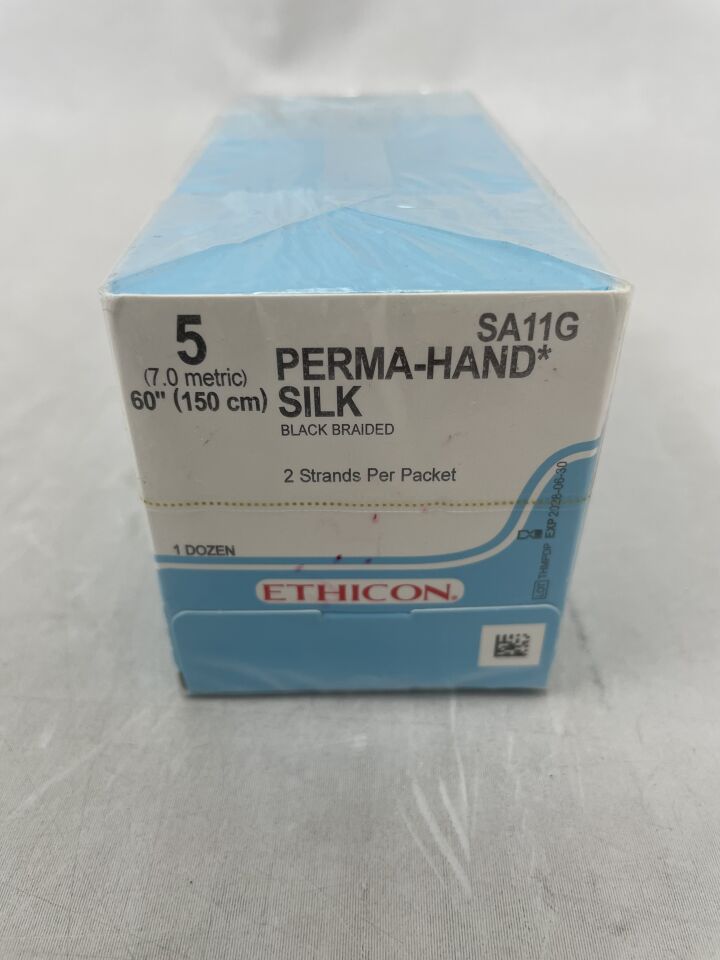 SA11G - ETHICON - PERMAHAND 絲線,SUTUPAK 預切縫線,不可吸收,黑色編織 2-60" = 150cm,規格:5,(盒/12)-(有效期至:2028-06-30)