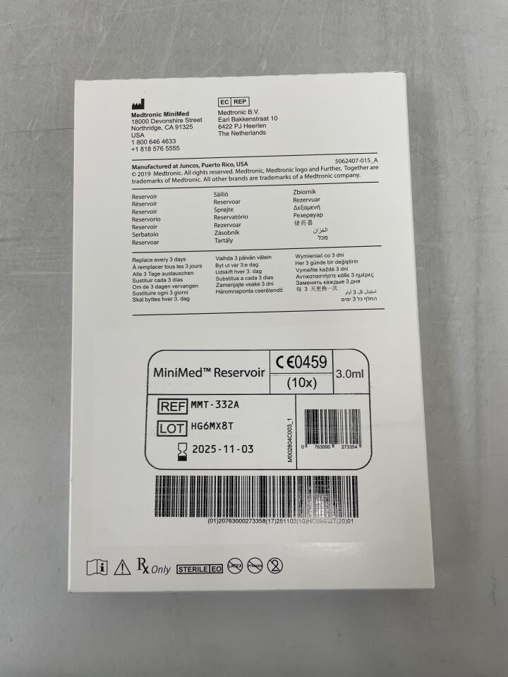 MMT-332A - MEDTRONIC - MiniMed Insulin Reservoir, holds 3.0ml , ( BX/10 ) - ( Expiry Date : 2025-11-03 )