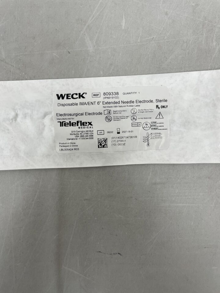 809338 - TELEFLEX - Weck 一次性 IMA/ENT 加長針電外科電極 6 英寸 x 0.75 英寸,(EA)-(有效期至:2027-08-01)