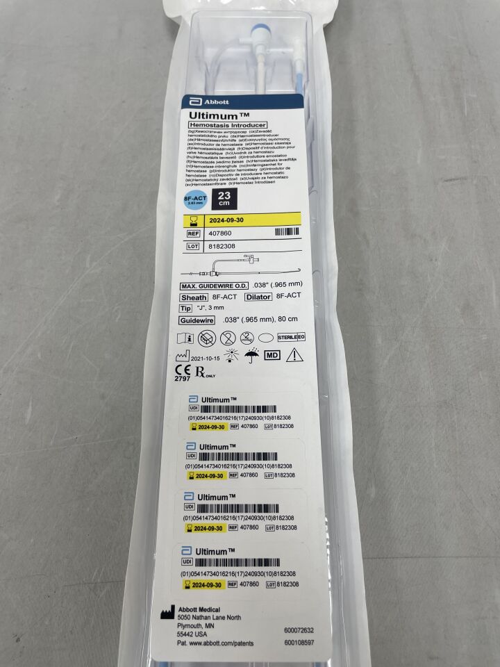 407860 - ABBOTT - Ultimum Hemostasis Introducer w/Guidewire 8ACT x 23cm, (EA)