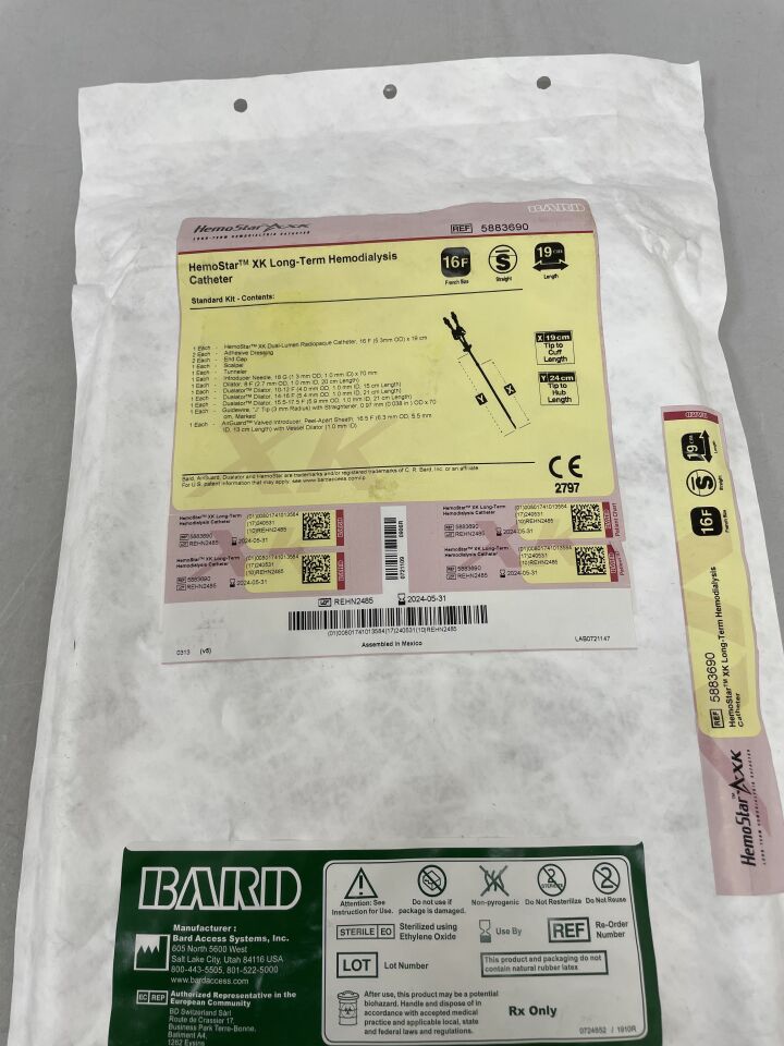 5883690 - BARD - HemoStar XK Dialysis Catheter, Straight 16F x 19cm, (EA) - ( Expiry Date: 2024-05-31 )