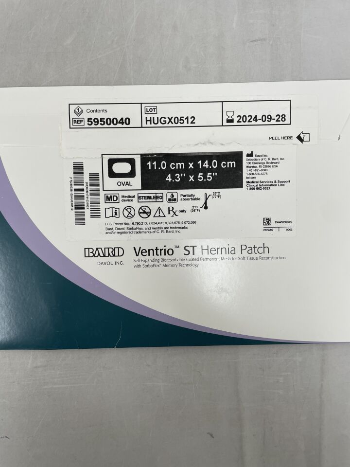 5950040 - BARD - Mesh Ventrio ST Hernia Patch, Medium Oval 11cm x 14cm, (BX/1) - ( Expiry Date: 2024-09-28 )