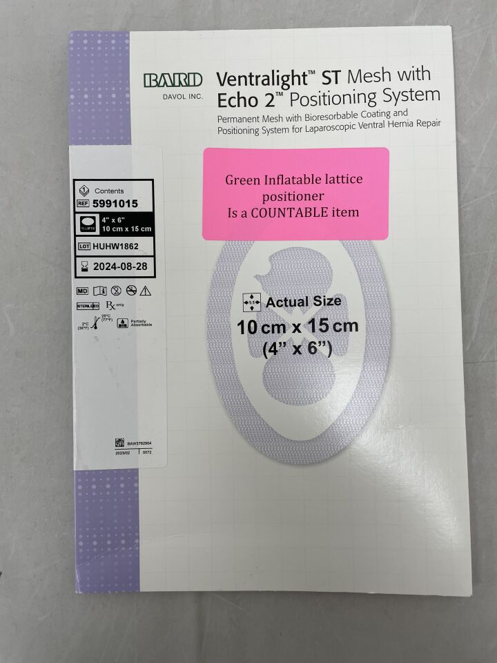 5991015 - BARD - ventralight st partially absorbable mesh with echo 2 positioning system, ellipse, 4 x 6 in., (BX/1) - ( Expiry Date: 2024-08-28 )