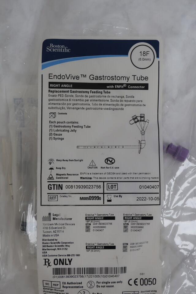 0999 - BOSTON SCIENTIFIC - EndoVive Gastrostomy Tube, Right Angle, with ENFit Connector, 18FR, () - ( Expiry Date: 2022-10-05 )