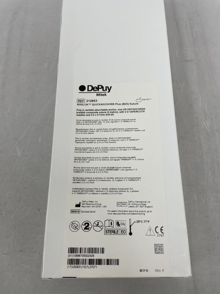 212853 - DEPUY - Minilok QuickAnchor Plus PLA Suture Anchor, Size - 2-0, 2.3 x 5 mm, (BX/1) - ( Expiry Date: 2023-08-31 )