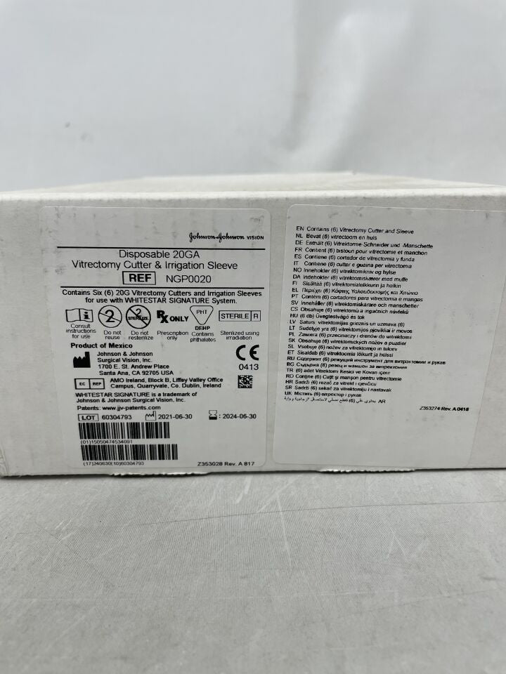 NGP0020 - JOHNSON & JOHNSON - VITREOUS CUTTER and Irrigation Sleeve, 20G, Hight Speed, (BX/6) - ( Expiry Date: 2024-06-30 )