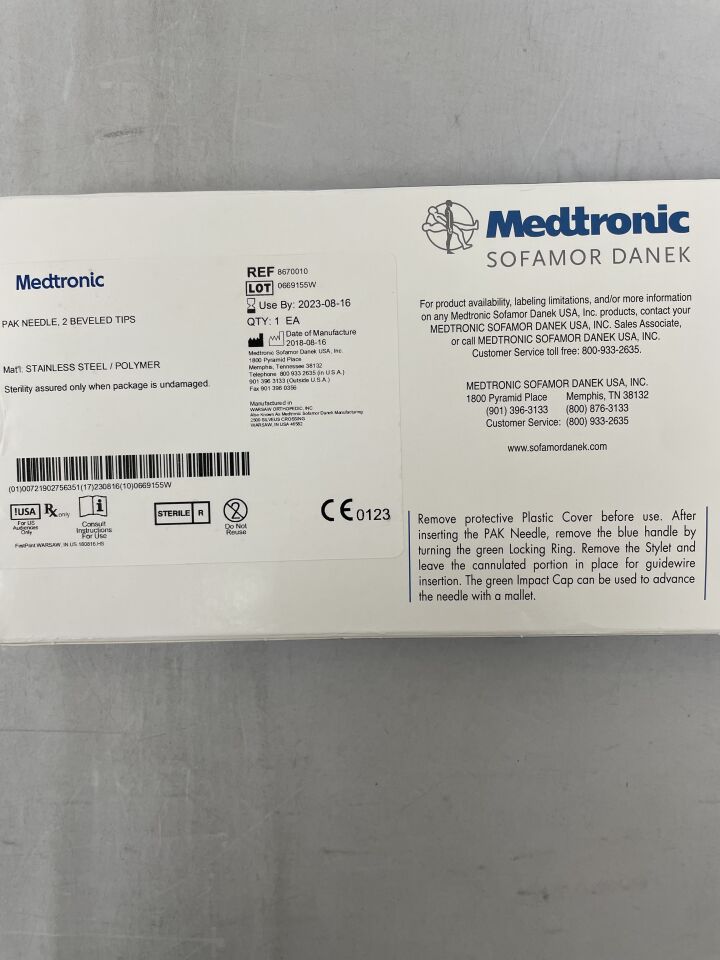 8670010 - MEDTRONIC - Pak Pedicle Access Kit: Beveled Tip, Two Needles, (BX/1) - ( Expiry Date: 2023-08-16 )