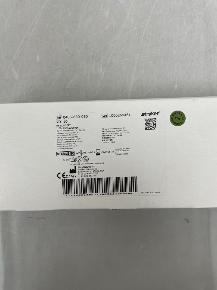 0406-630-050 - STRYKER - rf cannula, hf-surgery 22g x 50mm, 5mm tip, curved, (BX/10) - ( Expiry Date: 2020-08-22 )