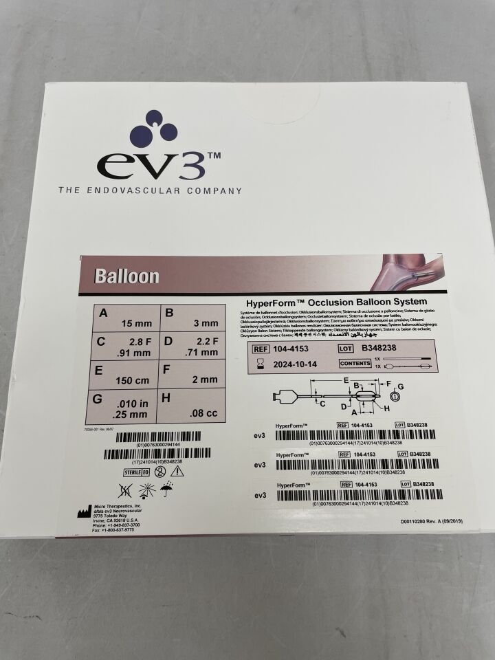 104-4153 - EV3 - HyperForm Occlusion Balloon System - 3mm x 15mm (Balloon Catheter), .010" x 200cm, (BX/1) - ( Expiry Date: 2024-10-14 )