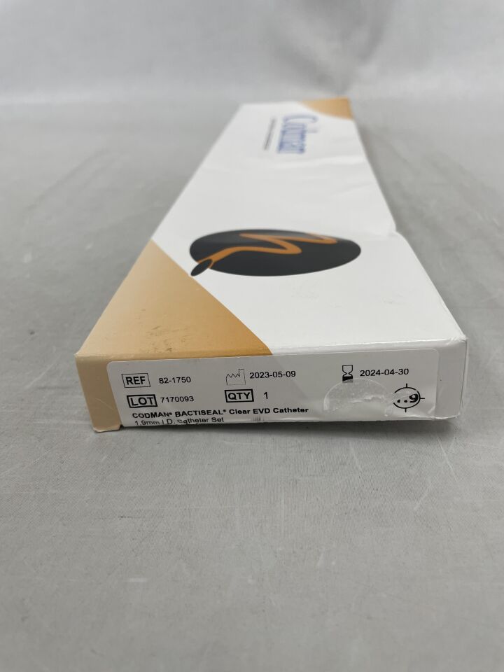 82-1750 - INTEGRA - Codman Bactiseal Clear EVD Catheter 1.9mm I.D. Catheter Set - 35mm Ventricular Catheter, Stylet, Connector, Cap, Catheter Anchoring Clip, Trocar, (BX/1) - ( Expiry Date: 2024-04-30 )