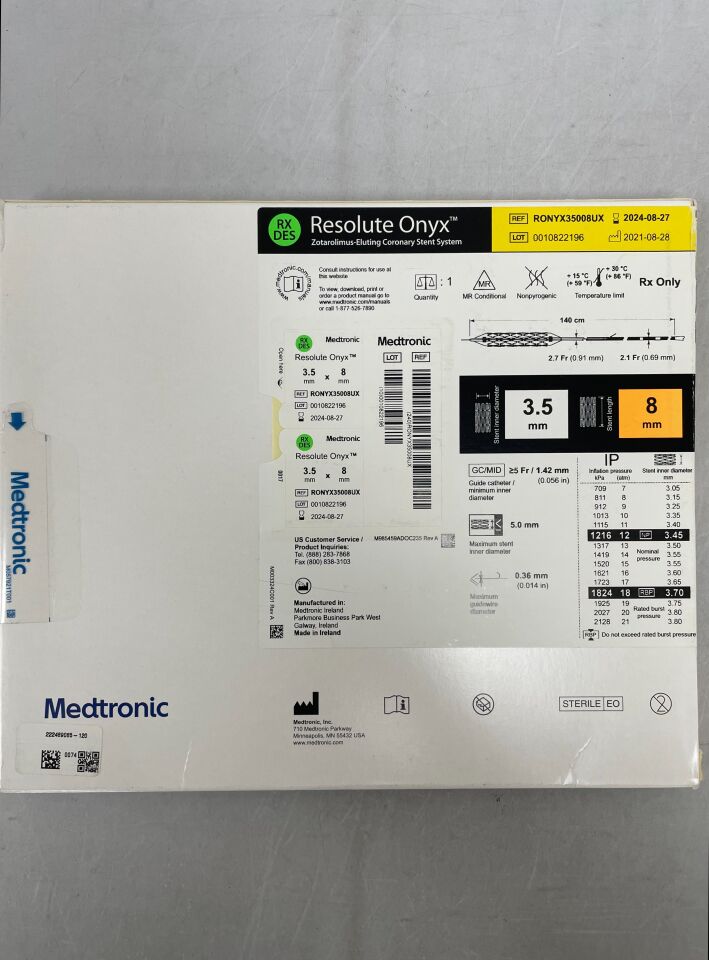 RONYX35008UX - MEDTRONIC - Resolute Onyx Zotarolimus-Eluting Coronary Stent System - RX - 3.5mm x 8mm, (BX/1) - ( Expiry Date: 2024-08-27 )