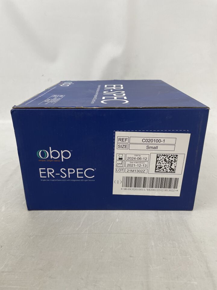 C020100-1 - OBP - ER-SPEC Single-Use Vaginal Speculum w/Integrated LED Light, Small, (BX/18) - ( Expiry Date: 2024-06-12 )