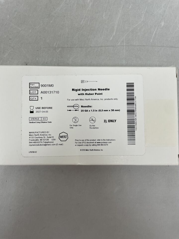9001M0 - MERZ - 硬注射針,帶 Huber 針尖,25G x 1.5 英寸,(盒/1)-(有效期至:2027-04-05)