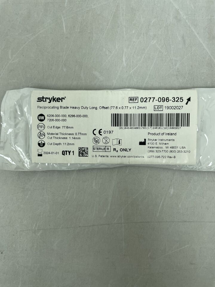 0277-096-325 - STRYKER - Heavy Duty Long Reciprocating Saw Blade, 77.6 mm Cut Edge,, (EA) - ( Expiry Date: 2024-01-01 )