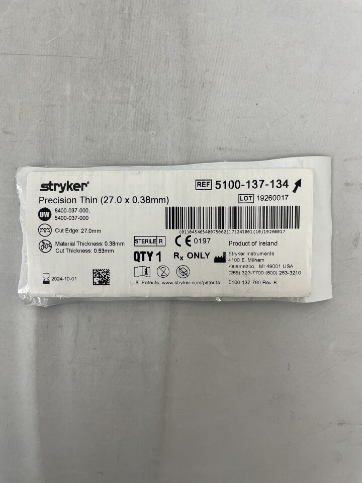 5100-137-134 - STRYKER - Precision Thin Reciprocating Saw Blade, 27 mm Width, (EA) - ( Expiry Date: 2024-10-01 )