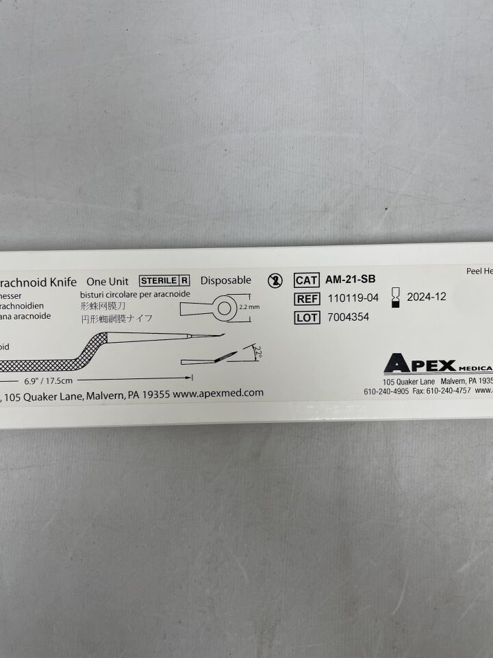 AM-21-SB - APEX MEDICAL - Circular Arachnoid Knife, 2.2mm x 17.5cm, 22 Degree, (BX/1)