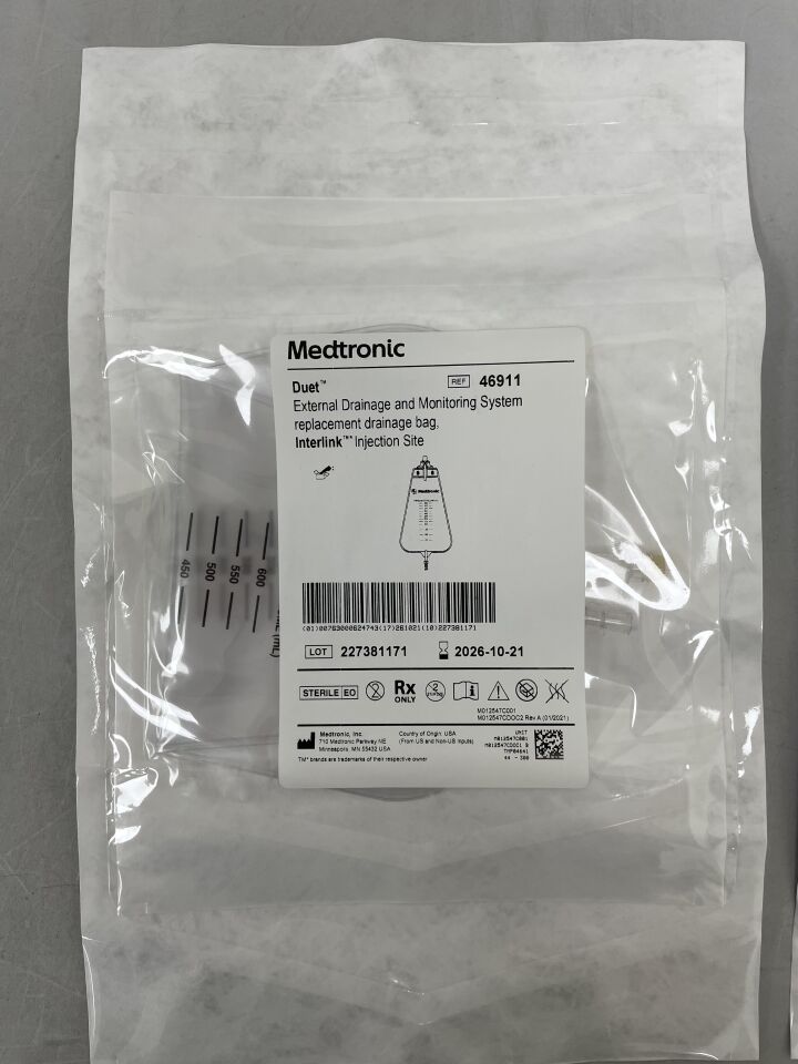 46911 - MEDTRONIC - Duet Replacement Drainage Bag, Interlink Injection Site , ( EA ) - ( Expiry Date : 2026-10-21 )