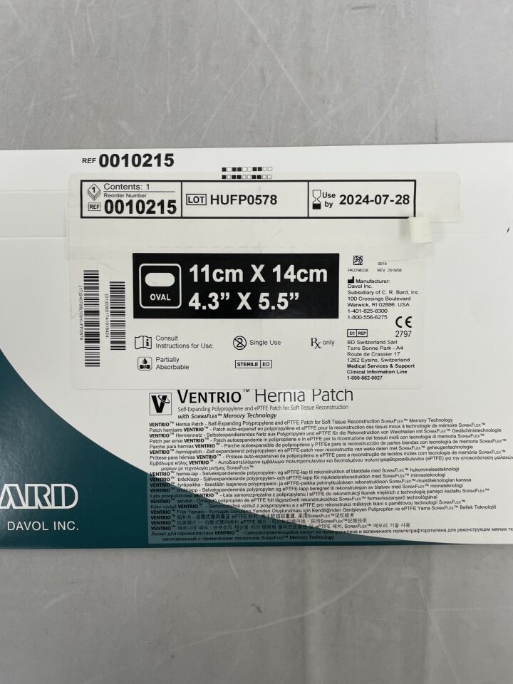 10215 - BARD - Ventrio Self-Expanding Hernia Patch, Medium, 11 x 14 cm, (BX/1) - ( Expiry Date: 2024-07-28 )