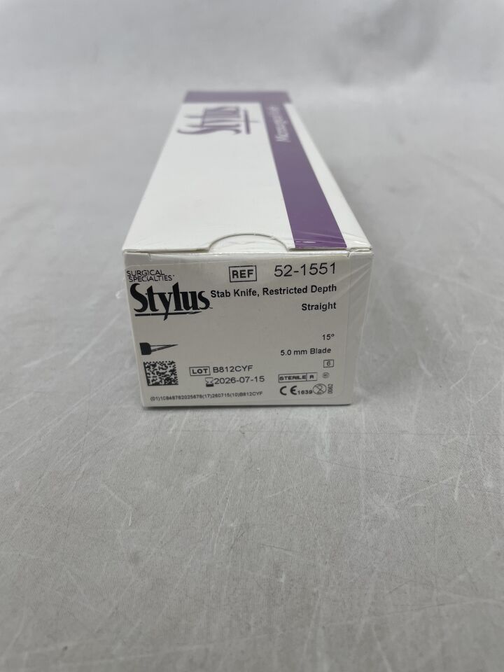 52-1551 - SURGICAL SPECIALTIES - Stylus Stab Knife, Restricted Depth Straight, 5mm, 15 Degree , ( BX/12 ) - ( Expiry Date : 2026-07-15 )