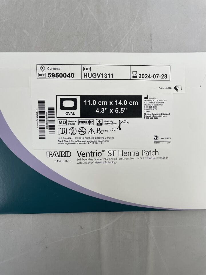 5950040 - BARD - Ventrio Self-Expanding ST Hernia Patch, Oval, Medium, (BX/1) - ( Expiry Date: 2024-07-28 )