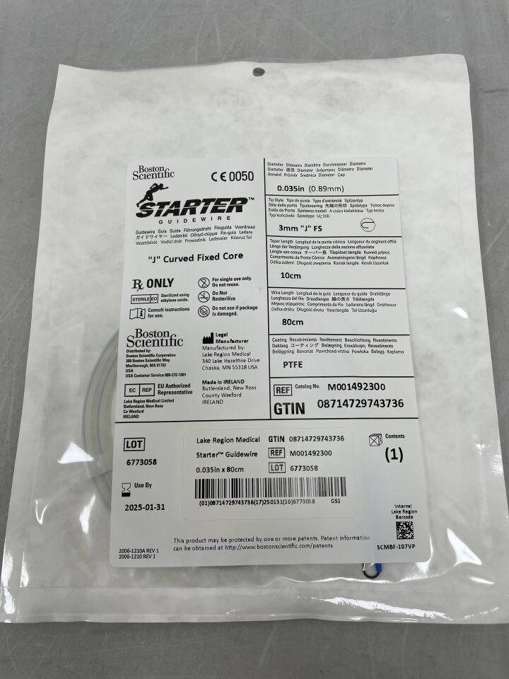 49230 - BOSTON SCIENTIFIC - Starter Guidewire - J Curved Fixed Core - .035" x 80cm, (EA) - ( Expiry Date: 2025-01-31 )