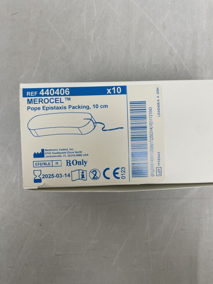 440406 - MEDTRONIC - merocel pope epistaxis packing w/string 10cm x 1.5cm x 2.5cm, (BX/10) - ( Expiry Date: 2025-03-14 )