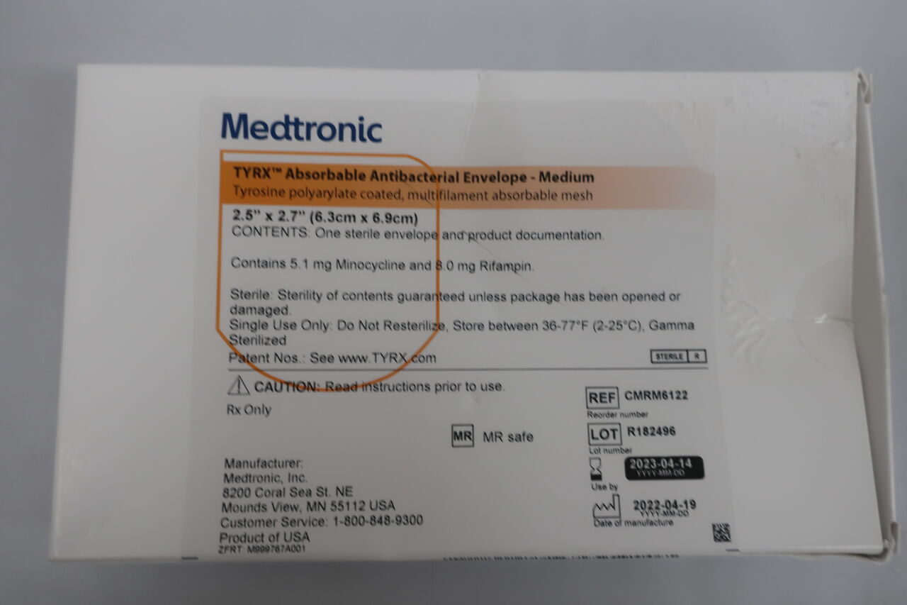 CMRM6122 - MEDTRONIC - TYRX Absorbable Antibacterial Envelope 2.5" x 2.7", (BX/1) - ( Expiry Date: 2024-05-24 )