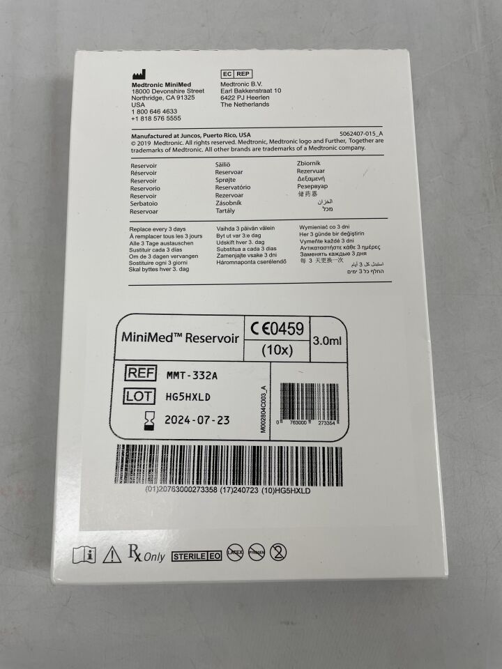 MMT-332A - MEDTRONIC - MiniMed Insulin Reservoir, holds 3.0ml, (BX/10) - ( Expiry Date: 2024-11-15 )