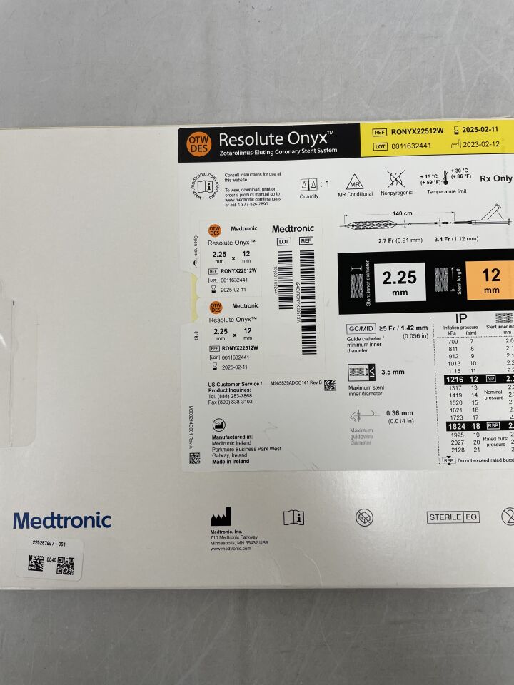 RONYX22512W - MEDTRONIC - Resolute Onyx Zotarolimus-Eluting Coronary Stent System - OTW - 2.25mm x 12mm, (BX/1) - ( Expiry Date: 2025-02-11 )