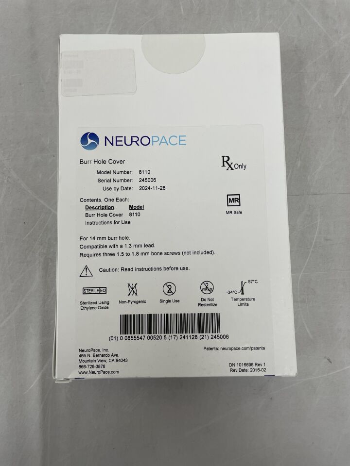 8110 - NEUROPACE - Burr Hole Cover, 14mm, (BX/1) - ( Expiry Date: 2024-11-28 )