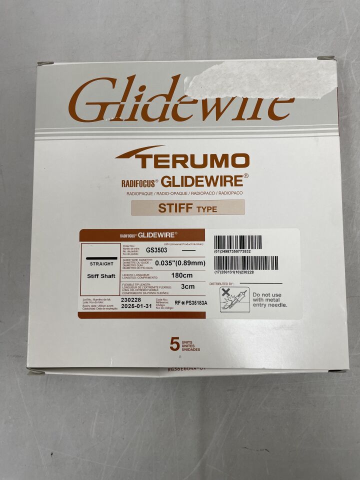 GS3503 - TERUMO - Radifocus Glidewire - Straight Stiff Shaft - .035" x 180cm x 3cm
, () - ( Expiry Date: 2025-01-31 )