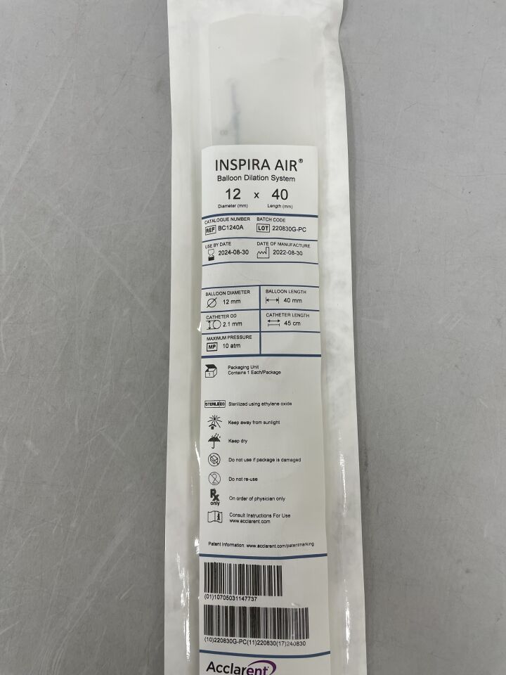 BC1240A - ACCLARENT - INSPIRA AIR BALLOON DILATION SYSTEM 12x40, (EA) - ( Expiry Date: 2024-08-30 )