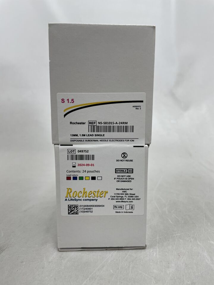 NS-S81015-A-24RM - AMC - Horizon SUBDERMAL NEEDLE ELECTRODES: 27 GA., 13 MM NEEDLE, 1.5 M SINGLE LEADWIRE, COLOR GROUP A , (BX/24) - ( Expiry Date: LONG IN-DATE )
