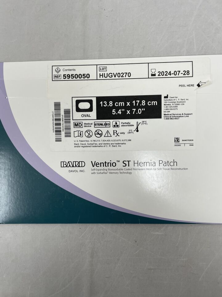 5950050 - BARD - Mesh Ventrio ST Hernia Patch, Large Oval 13.8cm x 17.8cm, (BX/1) - ( Expiry Date: 2024-07-28 )