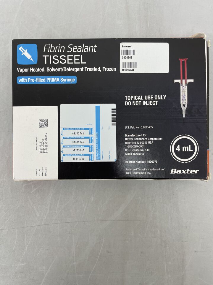1506079 - BAXTER - Tisseel (Fibrin Sealant) 4ml w/Pre-Filled Prima Syringe (NOT FROZEN)
, () - ( Expiry Date: 2024-10-31 )
