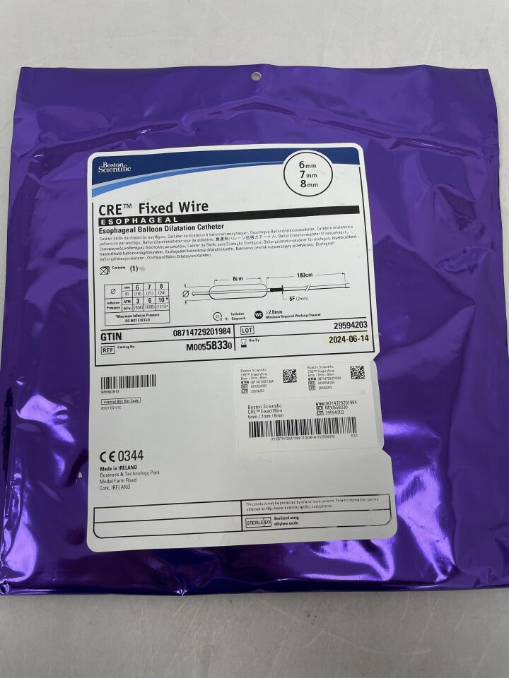 5833 - BOSTON SCIENTIFIC - CRE Fixed Wire Balloon Dilatation Catheter - Esophageal - 6mm x 7mm x 8mm, (EA) - ( Expiry Date: 2024-06-14 )