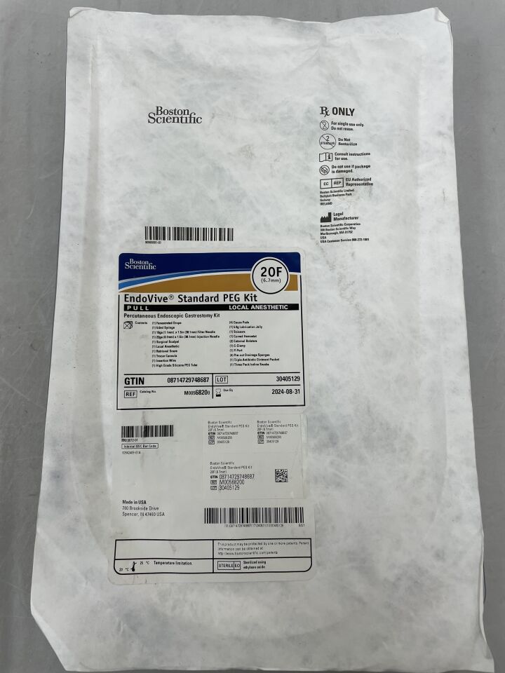 6820 - BOSTON SCIENTIFIC - EndoVive Standard PEG Kit (Percutaneous Endoscopic Gastrostomy) - Pull - Local Anesthetic - 20Fr
, () - ( Expiry Date: 2024-08-31 )